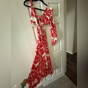 Floral Red and White Women's Dress